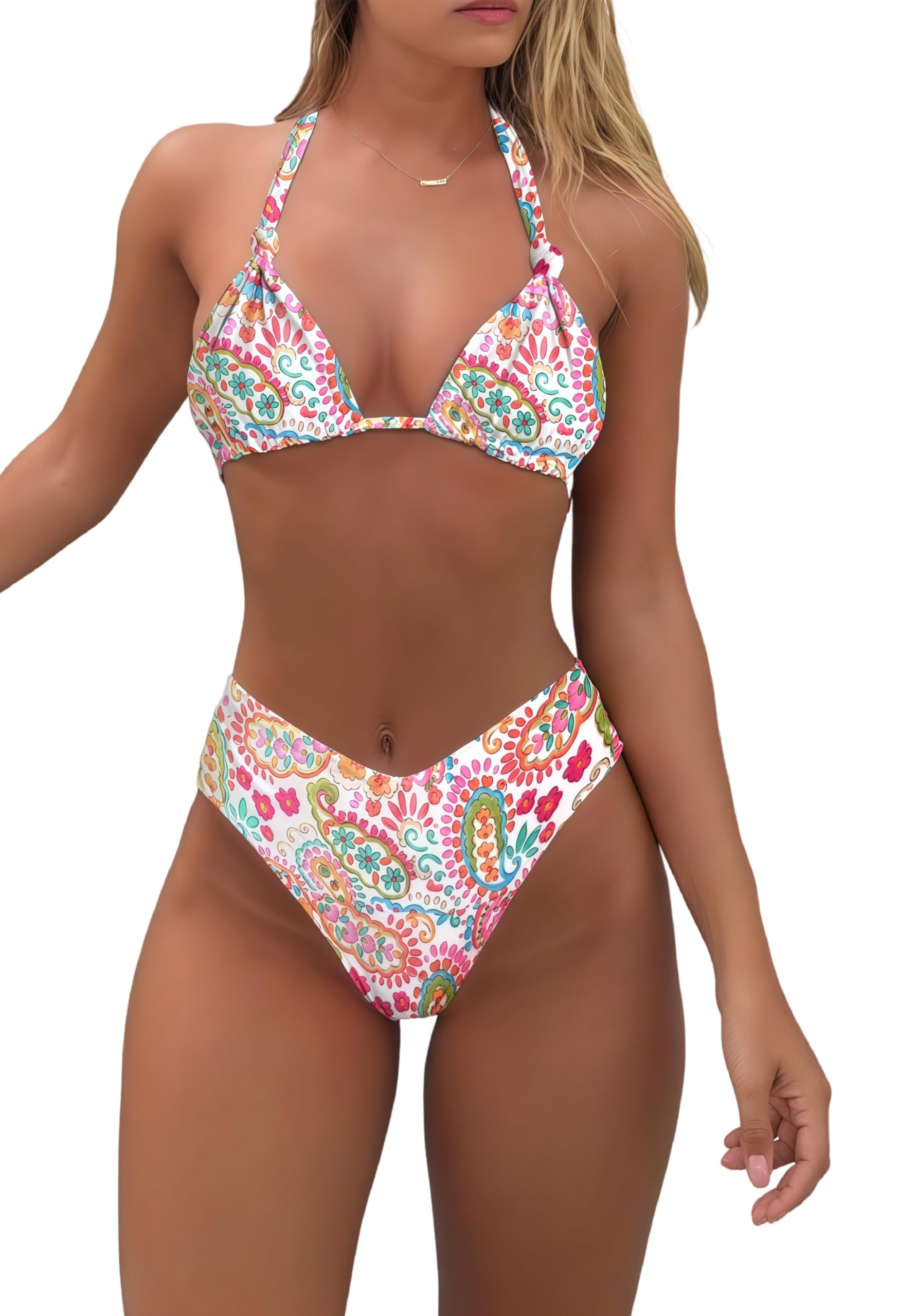 Bikini Sets for Women Sexy Halter Triangle String Bikini Cheeky V Cut High Waisted Thong Swimsuits 2 Piece